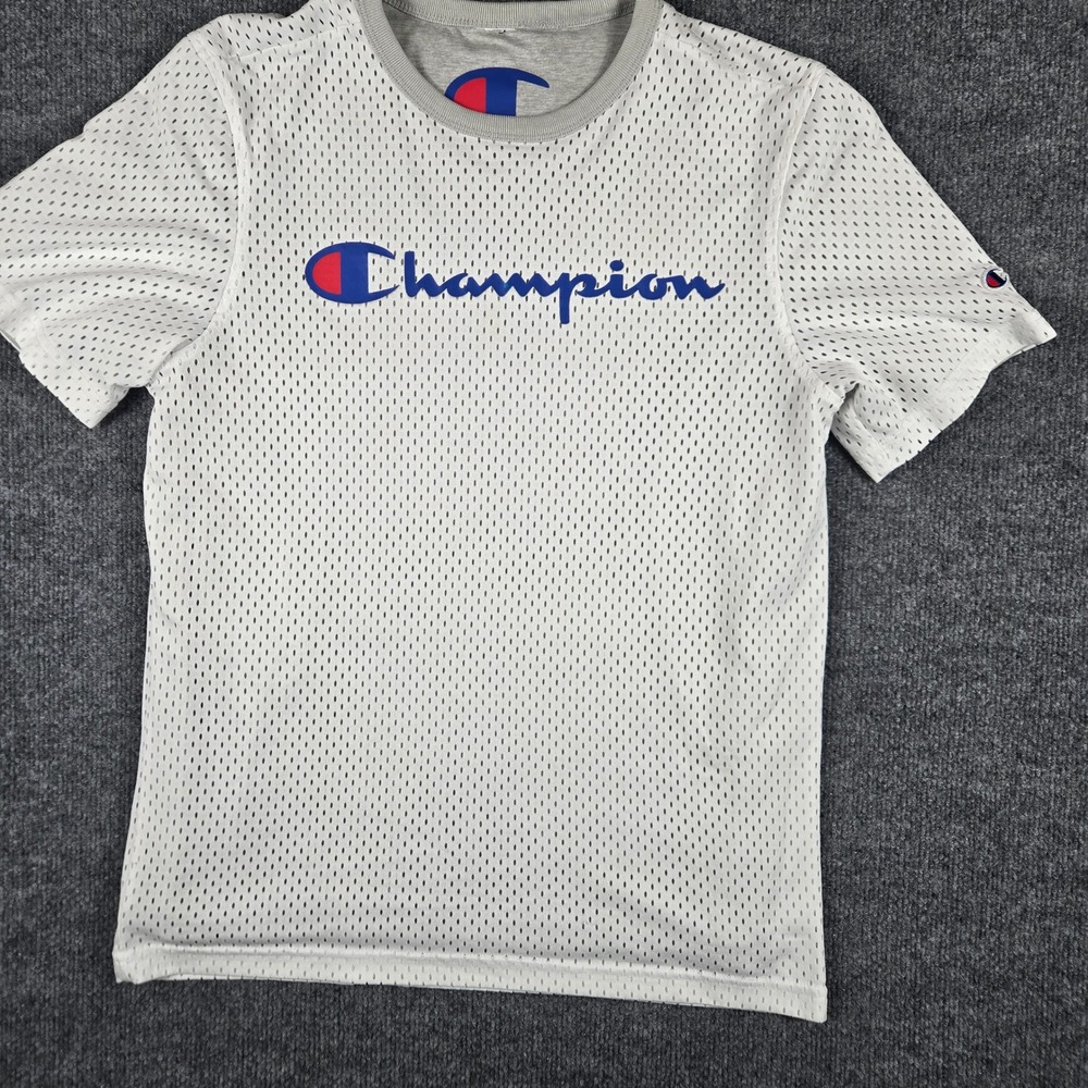 Champion Reversible Mesh Jersey T-Shirt Mens Medium White Gray Logo Tee